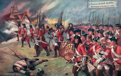 Britiske tropper stormer landsbyen, slaget ved Blenheim, Bayern, den spanske arvefølgekrig, 1704